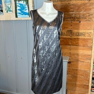 Luisa Cerano Dress sequin metallic gray sleeveless